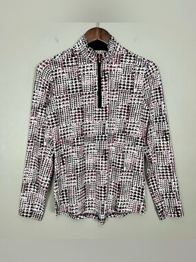 San Soleil Quarter Zip Pullover Women’s Size XS Lightweight Houndstooth Mesh